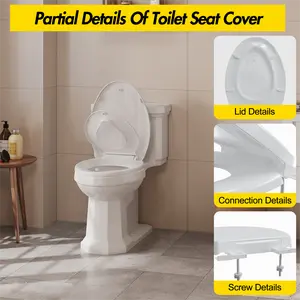 Elongated Toilet Seat 19 Inch, Soft Close Lid and Quick Release Design, Grip Tight Bumpers with Quick Attach Hardware. Easy DIY Install, Heavy Duty Plastic. Fits Most Elongated Toilets.