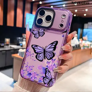 Beautiful purple butterfly flower Pattern TPU Phone Case for iPhone 17 Air 16 Plus 15 Pro Max 14 Plus 13 12 11 Pro Max Non-Yellowing Shockproof Protection Soft Silicone Fashion Transparent Cover Cellphone Protective Smartphone