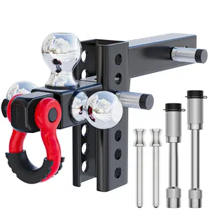 Trailer Hitch Tri-ball Mount With Anti-theft Locking Pin&hook&rotatable Tow Shackle Fits 2-in Receiver 1-7/8-in 2-5/16-in Ball Adjustable