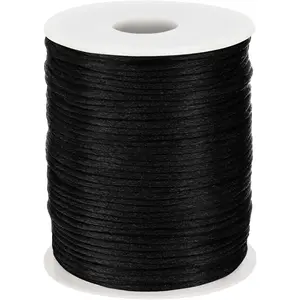 2MM 110 Yards Black Nylon Cord, Wind Chime Cord for Bracelet Necklace  Making, Satin Nylon String for Beading Thread Rattail Macrame Kumihimo Crafts Chinese Knotting
