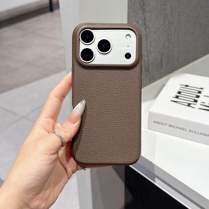 【High Quality】Litchi Grain Real Leather iPhone Case, MagSafe Compatible, Shockproof Slim Protective Cover, Anti-Fingerprint Non-Slip Phone Case for iPhone 12-17 Series