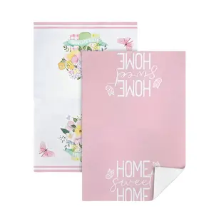 2Pcs Spring Summer Guest Towels, Pink Home Sweet Home & Yellow Lemon Truck Decorative Kitchen Towels, Farmhouse Floral Hand Towels for Bathroom, 16x24 Inch