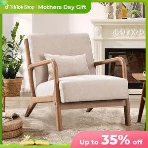 [mothersdaygift] EBELLO Modern Accent Chair, Comfy Fabric Living Room Chairs with Solid Wood Frame, Lounge Reading Armchair, Easy Assembly