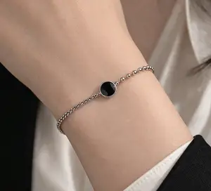 Trendy niche design Thai silver simple retro student S925 silver-plated oil drop pentagram bracelet for men and women