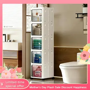Narrow Space Storage Cabinet Foldable Mobile Universal Wheels Magnetic Door Multilayer Dustproof Slim Rolling Organizer for Bathroom Toilet Side Kitchen Laundry