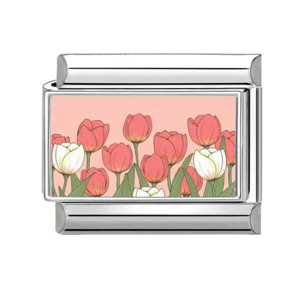 Multicolor Tulip Flower Italian Charm Link