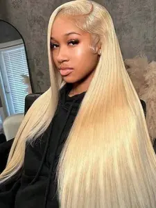 613 Blonde Straight Glueless Wear and Go Lace Front Wig Human Hair 5x5 Pre Plucked 180% Density Lace Closure Human Hair Wig for Women HD Pre Cut Lace Front Wig Bone Straight Glueless Ready to Wear Wig Lace Straight Wigs