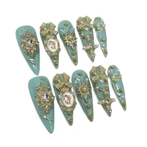 Hailey's mid length stiletto Royal Maxican style luxurious Acrylic handmade press on nails