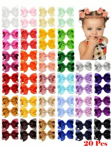 20pcs Cute Bow Hairpins In Random Colors, Grosgrain Ribbon Bow Hairpins, Barrettes Hair Clips, Suitable For Girls, Toddlers, Children's Daily Wear, Holiday Gifts, Hair Accessories