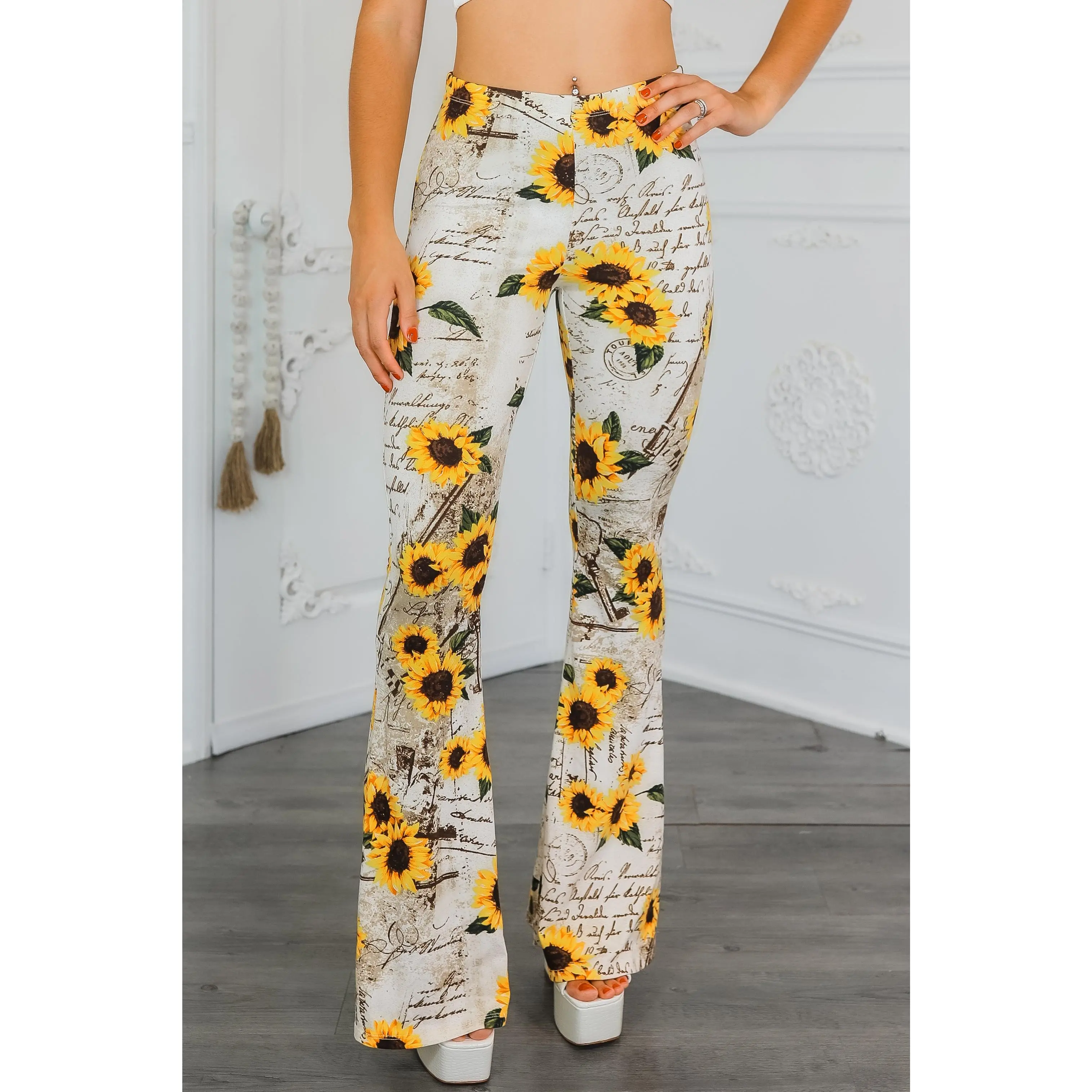 Sunflower Love Letter Buttery Soft Bell Bottom Pants