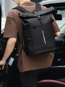 Unisex Casual Backpack Laptop Bag, Top Roll Cover Design, Large Capacity Travel & Commute Essential, Trendy Daily Use, Traveler Essentials Backpack