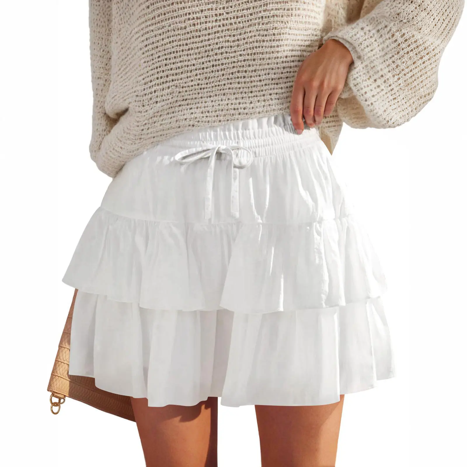 JEKAOYI Women's High Waisted Boho Ruffle Tiered Pleated Mini Skort - Stretchy, Flowy, Comfy Active Sport Skort with Built-in Shorts for Tennis, Golf, Stretchy Skorts, High Waisted Skirt