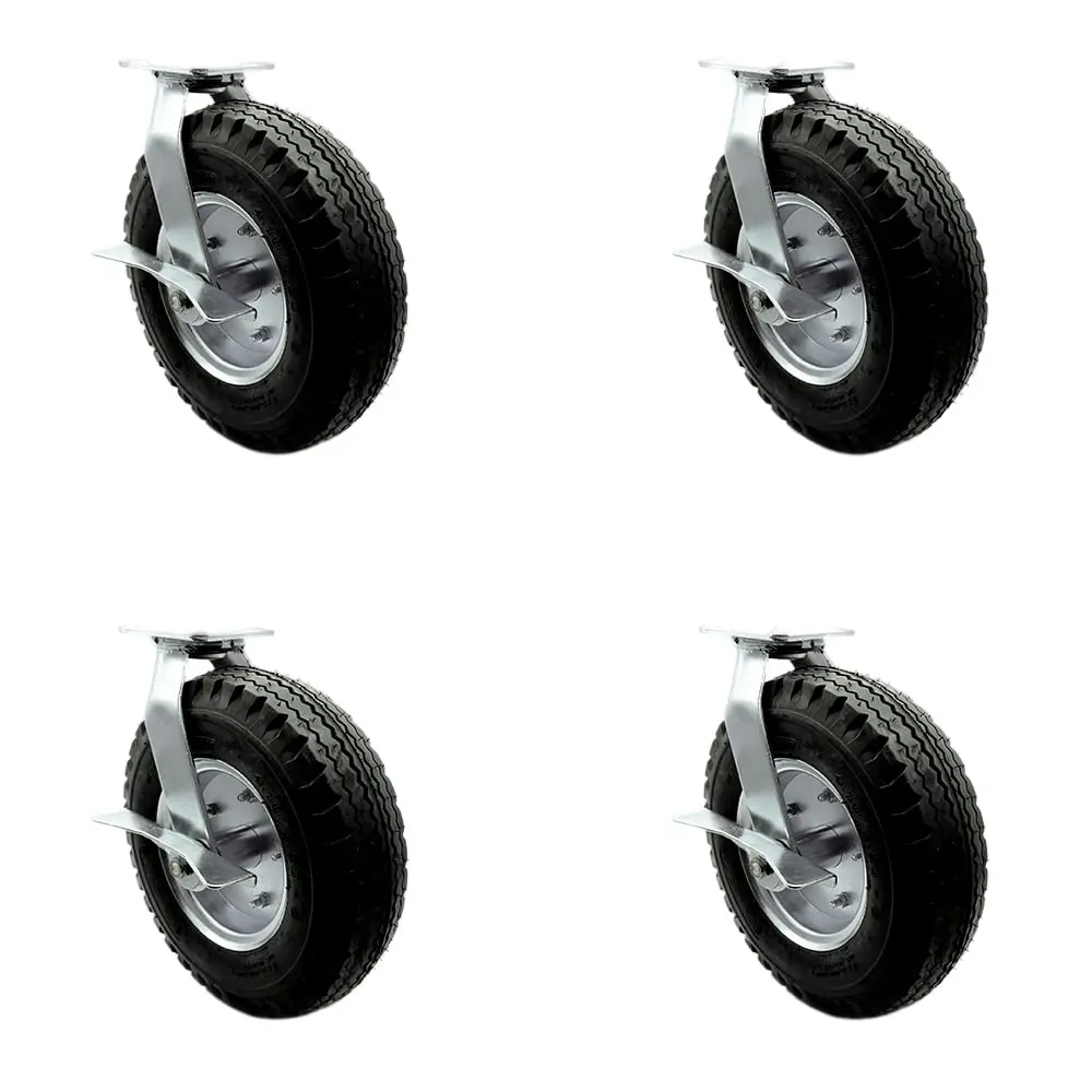 Service Caster SCC-100S3506-PNB-SLB-BSL-4 12 in. Lockable Swivel Pneumatic Rubber Wheel Casters, Black - Set of 4, Lockable Wheels, Swivel Wheels