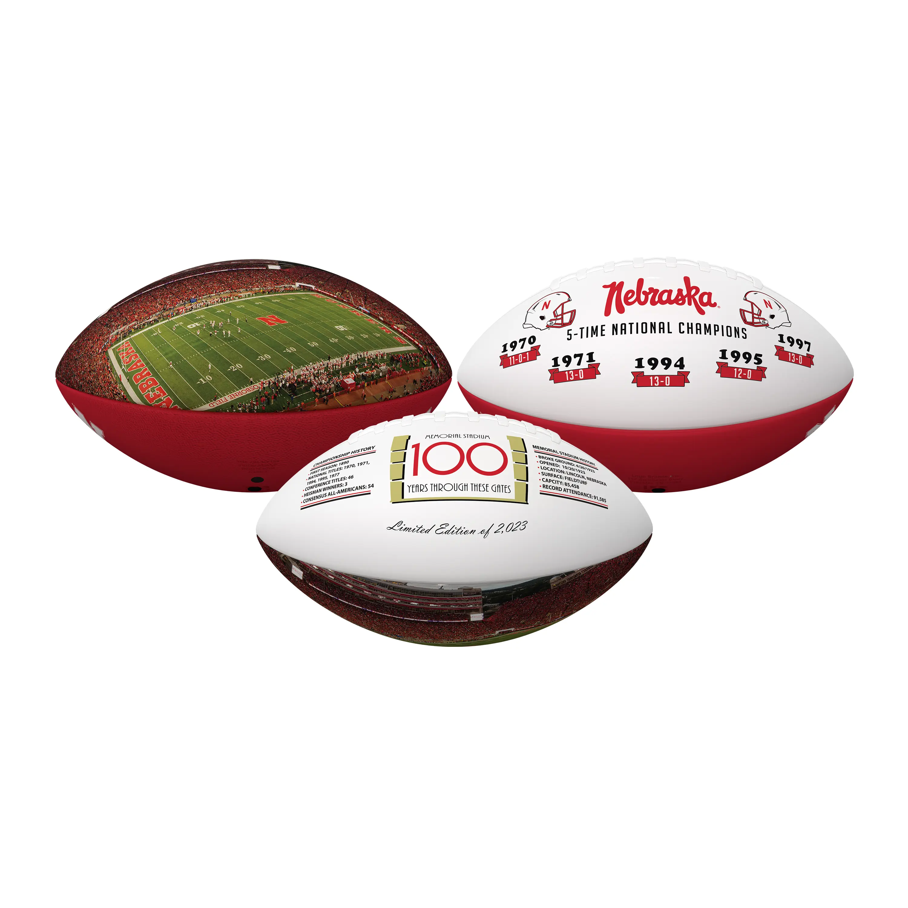Nebraska Huskers Memorial Stadium 100th Season Full-Sized Football Memorabilia