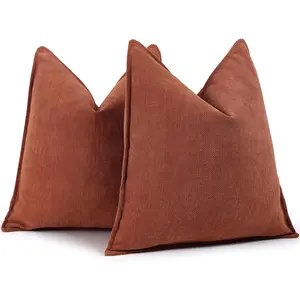 Rust Throw Pillow Covers 18x18 Set of 2 Chenille Fall Pillow Covers Soft and Luxurious Decorative Throw Pillows for Couch, Bed and Home Decor