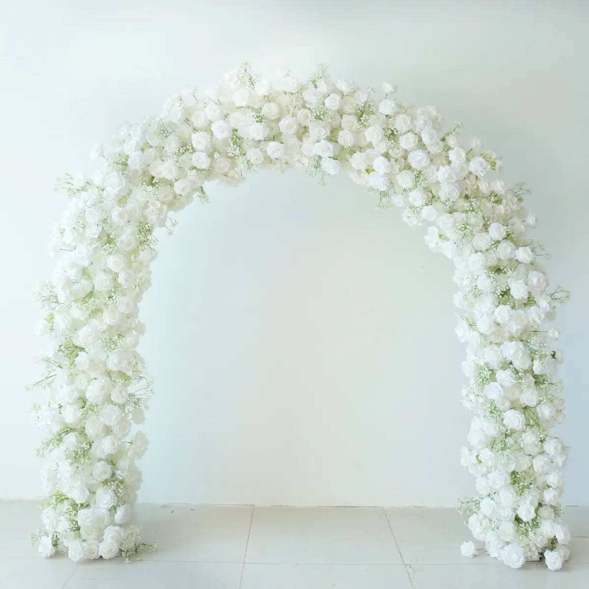 White Roses Flower Arch Backdrop with Arch Stand - 8x8ft Foam Backing for Party Decor