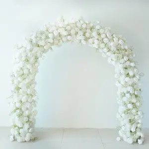 White Roses Flower Arch Backdrop with Arch Stand - 8x8ft Foam Backing for Party Decor