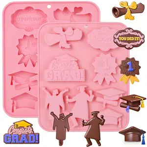 Graduation season exclusive silicone cookie molds, chocolate gummy molds, bachelor's hat/certificate/dress/graduation certificate styling baking tools, suitable for graduation party decoration, graduation design courses, and desserts as the best choice