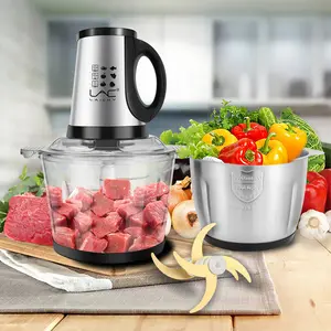 LAC LAICHY 3.8L High Power Food Processor, Double Pot Electric Meat Grinder, Stainless Steel Meat Blender Food Chopper for Meat, Vegetables, Fruits and Nuts with 6 Sharp Blades