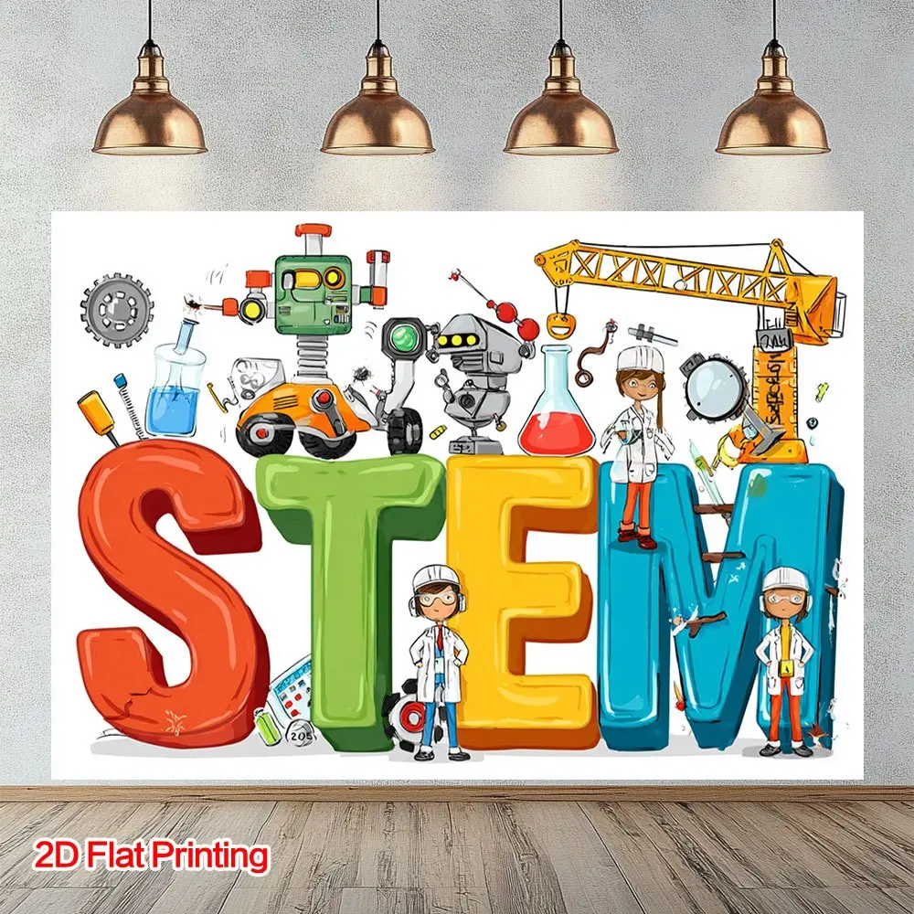 2D Flat, 1pc STEM Education Background Compatible for STEM Learning - 2D Flat Print Science Technology Engineering Mathematics, Polyester Fabric for Decor, Displays, Photo Studio Backgrounds & Indoor/Outdoor Decorat