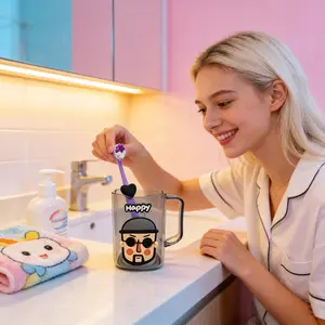 Cute Couple Bathroom Wash Cup Set, Simple Design Water Cups, DIY Soft Silicone Accessories, Durable Anti-Drop, Ideal for Travel & Parties