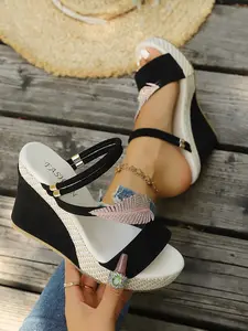 Summer New Korean Style Fashion Wedge Roman Sandals, Women's Platform Heel One Strap Thick Sole Open Toe High Heels, Trendy Footwear for Ladies