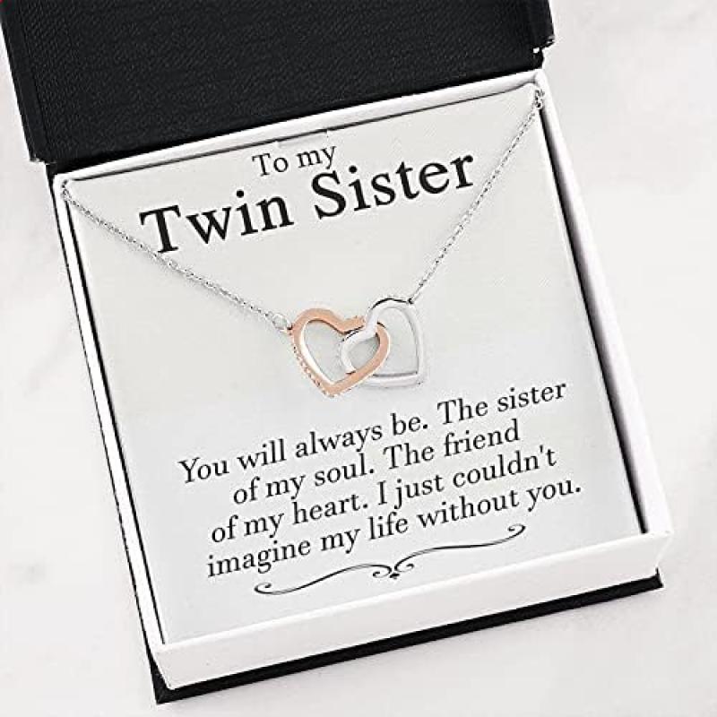 Valentine's Day Gifts for Twins Necklace, Gift for Sister, Birthday for Twin Sister, Best Friend Gift, Twin Sister Jewelry, Sister Gift, Interlocking Hearts Necklace You will always be. Necklace Jewelry With Meaningful Messages Card & Box