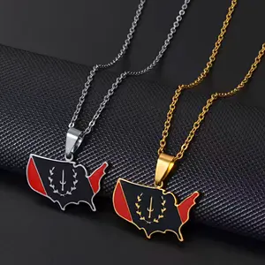 Black American Heritage Soulaan Flag USA Map Pendant Necklace