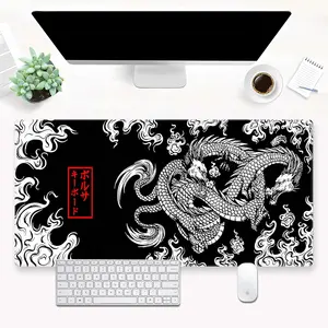 Black and White Mouse Pad Extra Large Gaming Mousepad XL Dragon Desk Mats Japanese Full Desk Keyboard Mat Computer Pad Desk Matt Non-Slip Desktop Mat 35.43 x15.7 in