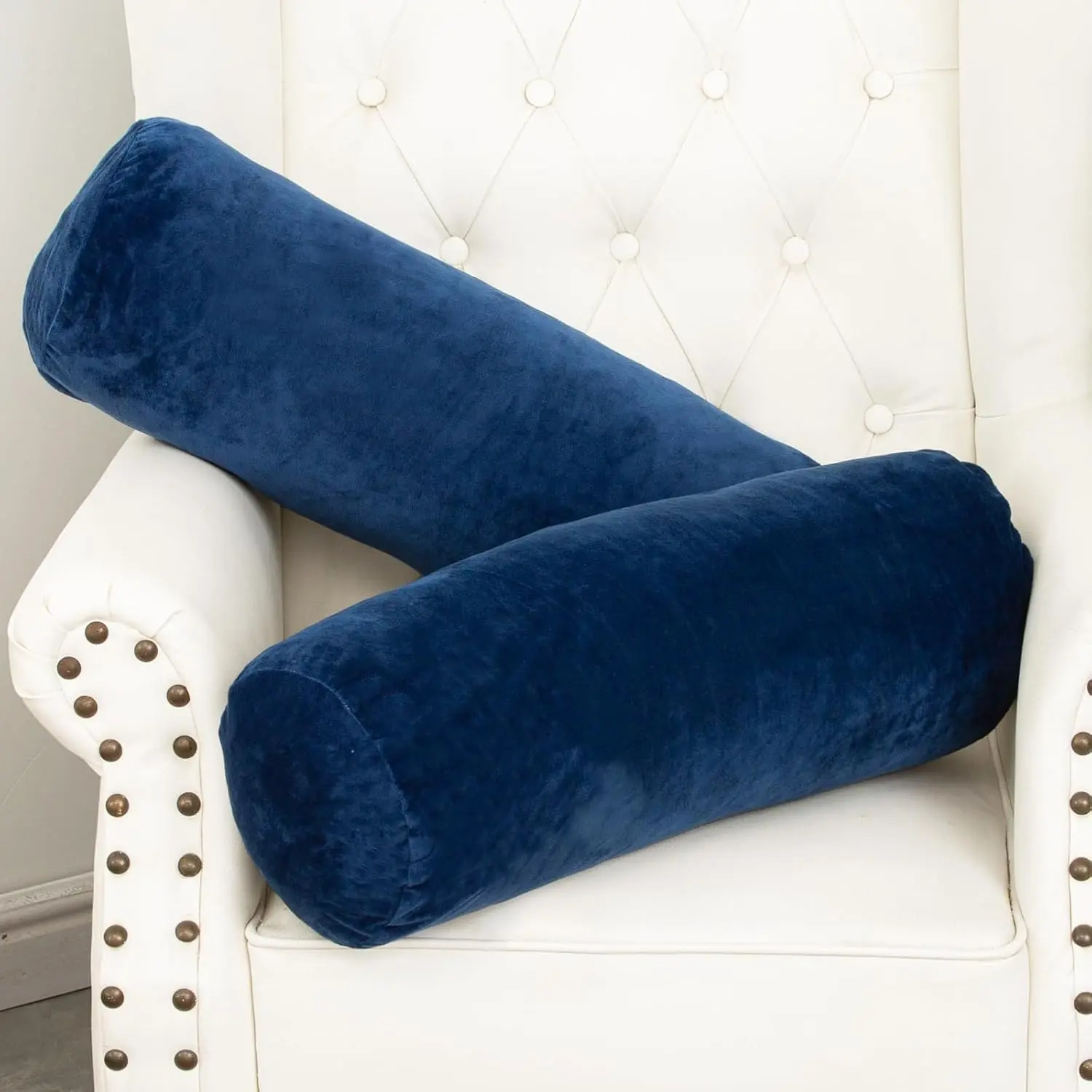 Pillow, Memory   Pillows for Adults Sleeping, Decorative Bolster Pillow for Bed & Couch, Long Cylinder Tube Round Pillow, 24x7.87 Inches, Set of 2 (Navy Blue)