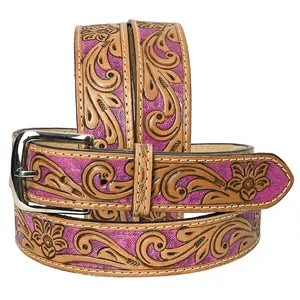 HILASON Western Genuine Leather Belt for Men Women Cowboy Cowgirl Handmade Unisex Full Grain Heavy Duty Floral Tooled