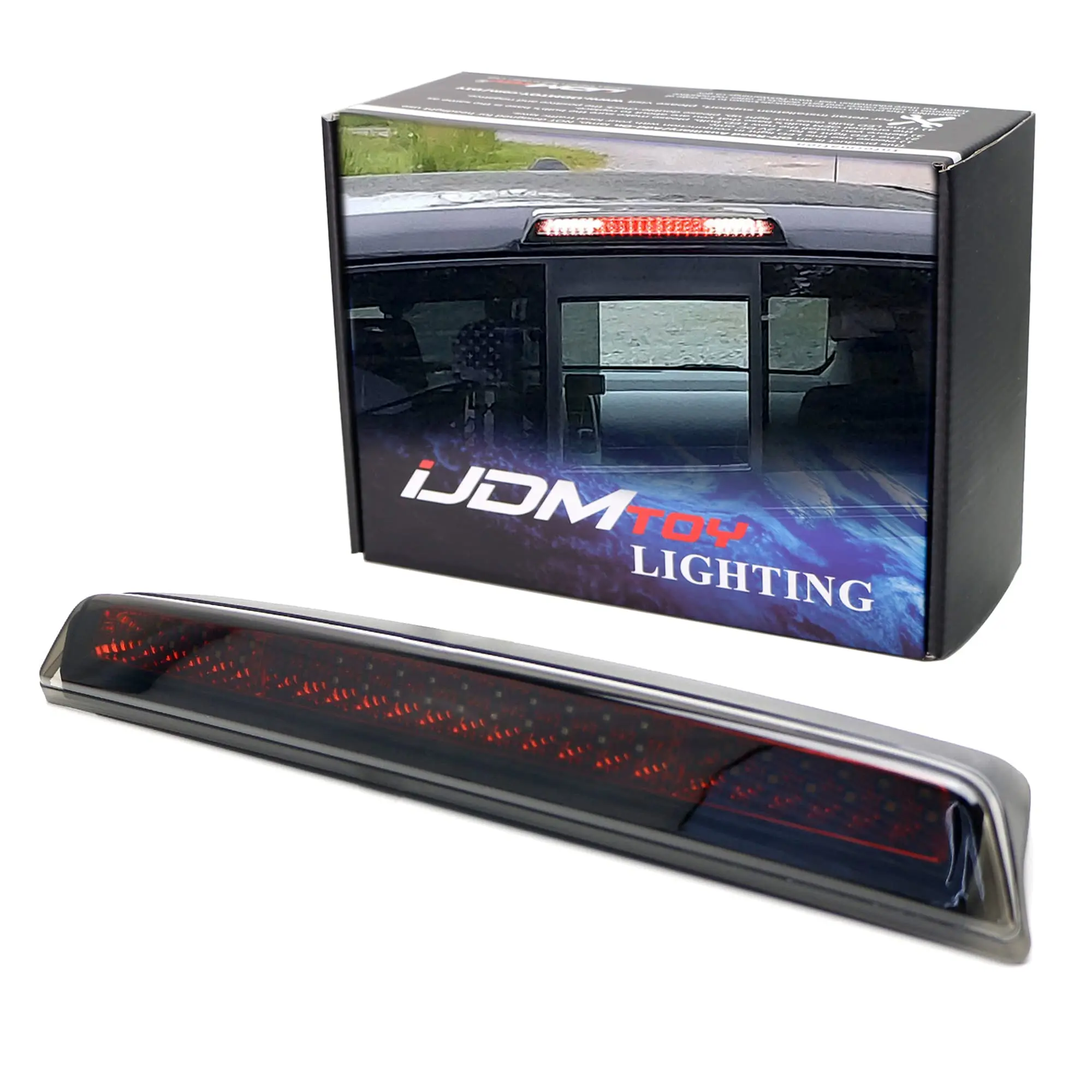 iJDMTOY Race Car Style Strobe Smoked Lens w/Red Chrome Reflector 48-SMD LED High Mount Third Brake/Clearance Light Assembly For 2004-2015 Nissan Titan