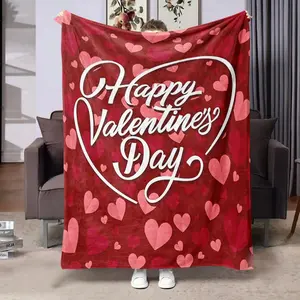 Comfortable Flannel Valentine's Day Blanket, Heart Design, Simple Lettering, Perfect for Living Room, Bedroom, Sofa, Camping Gift, Soft Cozy Blanket