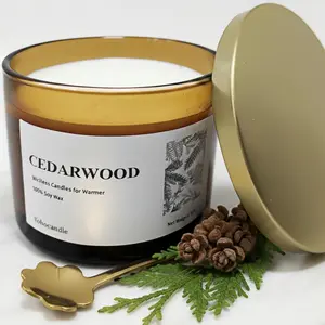 Cedar Wickless Candles Ideal for Candle Lamp Warmer, 9oz Soy Candle with Stirring Spoon & Lid, Cedarwood Wickless Candles for Candle Warmer Lamp, Winter Holiday Gifts for Men &  Scented