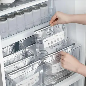 New reusable upgraded thickened upright aluminum foil sealing storage bags, with labels and zipper locks, suitable for washable kitchen items like vegetables, fruits, and meat, perfect for Thanksgiving, Christmas, and New Year gifts