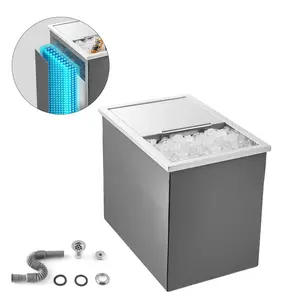 VEVOR Drop in Ice Chest, 18"L x 12"W x 15"H Stainless Steel Drop in Cooler, 28.6 Quart Commercial Ice Bin with Sliding Lid for Outdoor Kitchen Patio Bar, Drain-pipe Set Included, for Cold Wine Beer