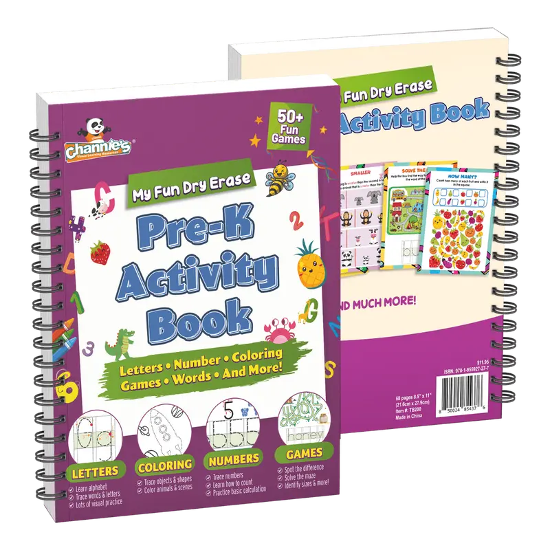 My Fun Dry Erase Pre-K Activity Workbook-ABC, Games, & Fun Activities, Toddler Activity Book, Kindergarten Workbooks