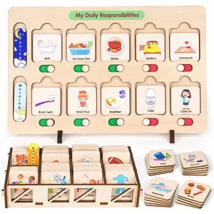 Dreamon Wooden Visual Schedule for Kids - Morning Bedtime Routine Chart, Learning Materials for Toddlers with Autism, Daily Schedule Board