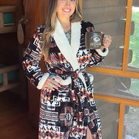 Nativo Aztec Sherpa Robe Sunset