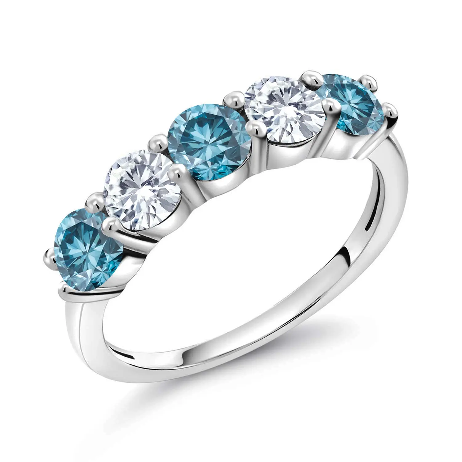 Gem Stone King 925 Sterling Silver Blue Lab Grown Diamond and Lab Grown Diamond Wedding-Bands Ring For Women | 0.85 Cttw | Round 3.5MM | Gemstone April Birthstone