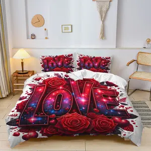 Red Rose and Starry Sky Heart Pattern Duvet Cover Set, Luxurious and Romantic Bedding Set Soft Microfiber Material for Cozy Sleep. 2/3Pcs Includes 1 or 2 Pillowcases - Fillers Not Included/Zipper Closure.