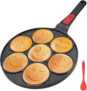Pancake Pan 7 Holes, Non Stick Mini Crepe Pan with Detachable Handle, Pancake Mold for Kids, Oven Safe, Black