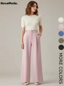 Women's Solid Color Button Fly Pants, Casual Comfy Trousers for Daily Wear, Ladies Bottoms for All Seasons, Baggy Pants, Casual Minimalist Trousers