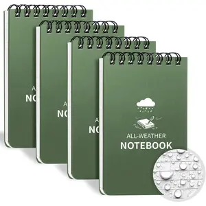 Waterproof 4 Pack 3" x 5" Top-Spiral Pocket Notepad All Weather Waterproof Mini Memo Note Pads for Outdoor Office School Recording, Navy Green