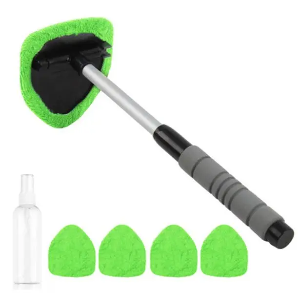 Windshield Cleaning Tool, Car Interior Window Cleaning Kit with Extendable Handle & 3Microfiber Pads, Auto Inside Glass Wiper Kit for Car & Home Windows