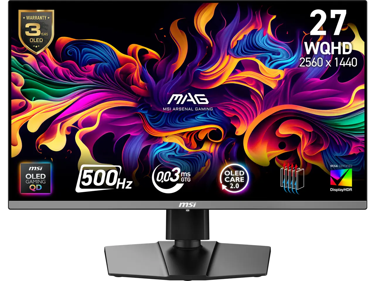 MSI 27" 500 Hz QD-OLED 2560 x 1440(QHD) Gaming Monitor FreeSync (AMD Adaptive Sync) MAG 272QP MAG 272QP QD-OLED X50