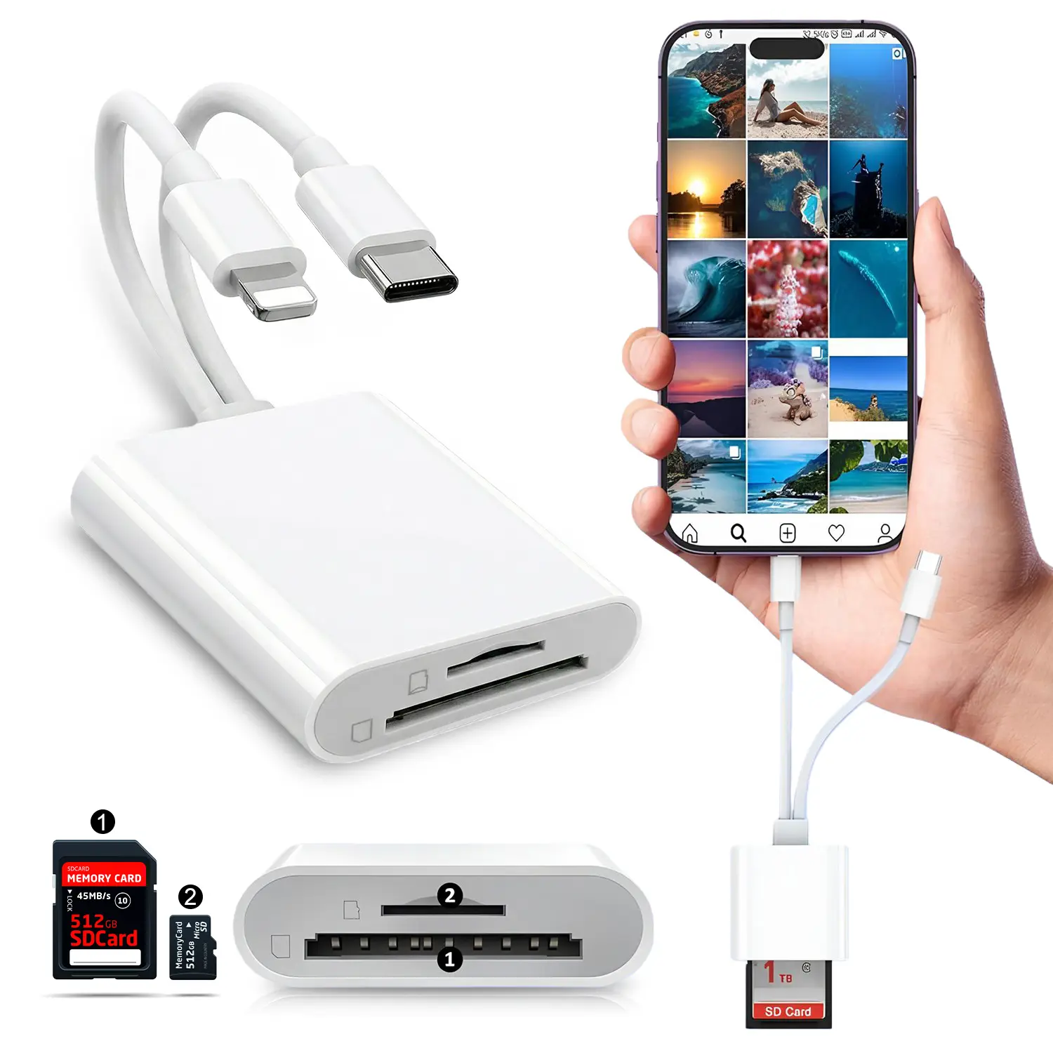 SD Card Reader Dual Interface & Universal Compatibility Portable and Compact Type-C & Lightning Dual-Slot Memory Card Reader for iPhone, iPad & USB-C Devices, Plug-and-Play Adapter for Gaming and Data Transfer#TikTokShopBackToSchool