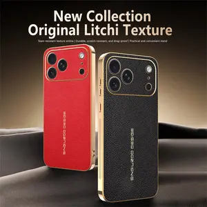Electroplated leather-look case with lychee texture, classic business style, drop-resistant protective case for iPhone 17 Pro Max/16/15/14