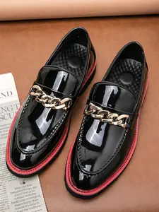 Men's Business Fashion Chain Decorated Loafers, Formal Dress Shoes for Work Office, Male All-match Commuter Shoes for Daily Wear, Boy