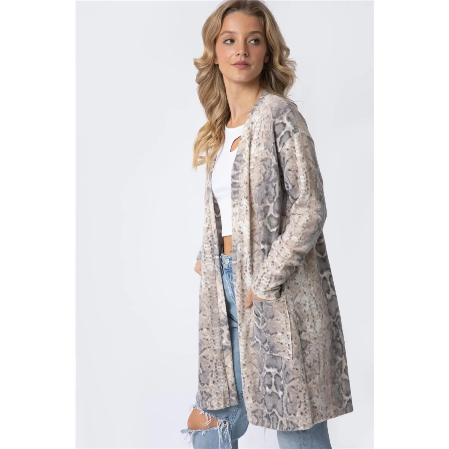 Animal Print Flannel Open Front Longline Cardigan Exotic Casual Comfort Chic Womenswear